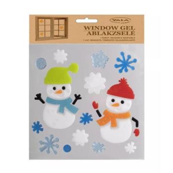 Ablakzselé hóember és hópehely mintákkal - 20 x 25 cm kép