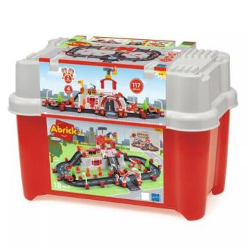 Abrick: Óriás autópálya építőszett tárolóval - piros, tűzoltóság kép