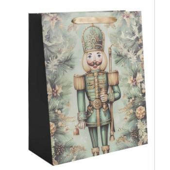 Ajándéktasak A diótörő mintával, 18 x 23 cm - Zöld-arany kép