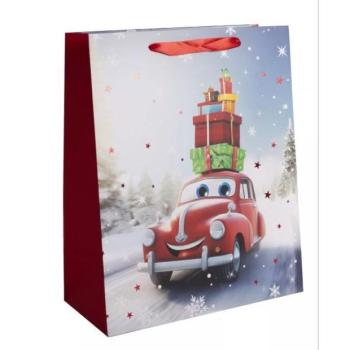 Ajándéktasak piros autó mintával - 18 x 23 cm kép
