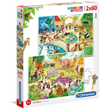 Állatkert Supercolor 2 az 1-ben puzzle 2x60db-os - Clementoni kép