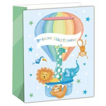 Állatok hőlégballonnal ajándéktasak, kék - 18 x 23 cm kép