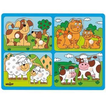 Állatok kicsinyükkel fa forma-puzzle fogantyúval - Woodyland kép