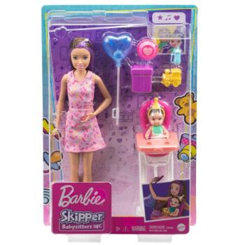 Barbie: Szülinapi bébiszitter baba etetőszékkel és kisbabával - Mattel kép