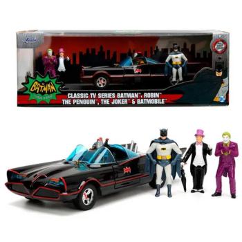 Batman: 1966 Classic Batmobil fém prémium autómodell 4db akciófigurával 1/24-es méretarány kép