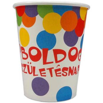 Boldog születésnapot feliratos 6 darabos papírpohár - 250 ml, konfetti mintás kép