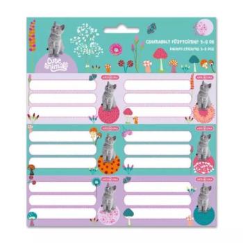 Cute Animals: Cica mintás füzetcímke - 3 x 6 db-os kép