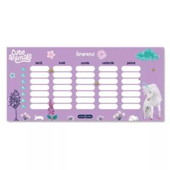 Cute Animals: Unikornis mintás egylapos órarend kép