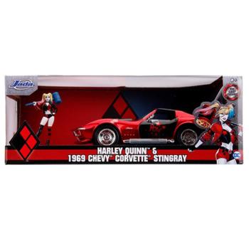 DC Comics: Harley Quinn figura és 1969 Chevy Corvette Stingray fém autómodell 1/24 - Simba Toys kép