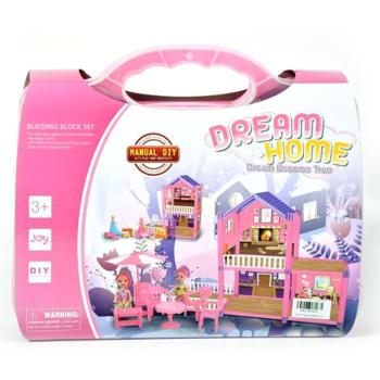 Dream Home pink építhető babaház kiegészítőkkel bőröndben kép