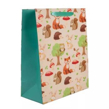 Erdei állat- és gomba mintás ajádéktasak - 18 x 23 kép