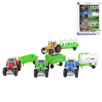 Farm World: 4 db-os mezőgazdasági traktor szett utánfutóval 1/64 kép