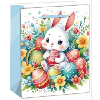 Fehér nyuszi mintás ajándéktasak - 18 x 23 cm kép