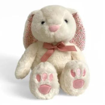 Fehér színű plüss nyúl szalaggal, ülő - 27 cm kép