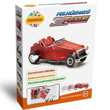 Felhúzható Piros Oldtimer autó 3D puzzle kép