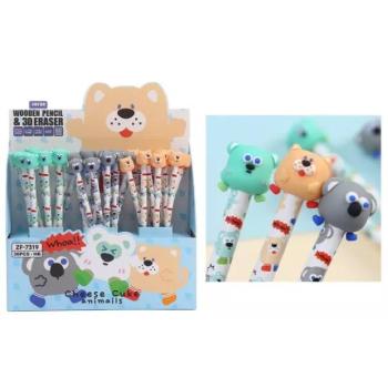 Gömbállatkás grafit ceruza radírral - többféle kép