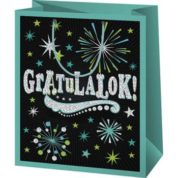 Gratulálok! zöld exkluzív normál méretű ajándéktáska 11x6x15cm kép