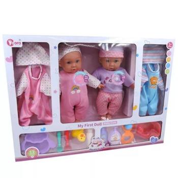 Hangot adó ikerbabák kiegészítőkkel - 35 cm kép