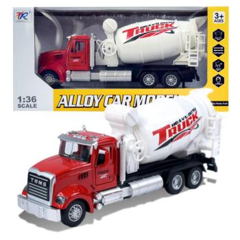 Heavy Duty Truck: Hátrahúzós fém betonkeverő mixer teherautó modell nyitható ajtókkal és forgó dobbal 1/36 kép