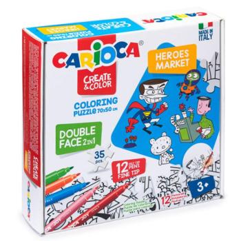 Hősök színezhető kétoldalú puzzle 12 db filctollal - Carioca kép