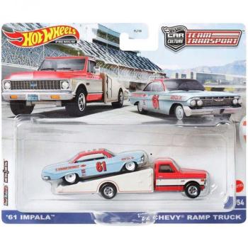 Hot Wheels: Chevy ramp truck prémium autószállító kamion 61 Impala kisautóval 1/64 - Mattel kép