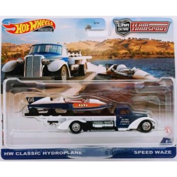 Hot Wheels: Speed Waze prémium autószállító kamion Classic Hydroplane motorcsónakkal 1/64 - Mattel kép