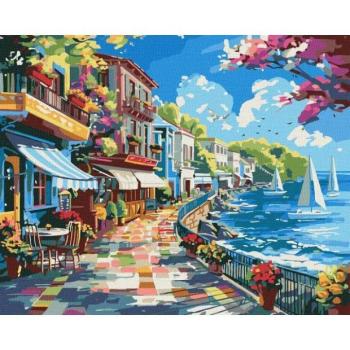 Ideyka: Festés számok szerint, Város az óceánnál - 40 x 50 cm kép