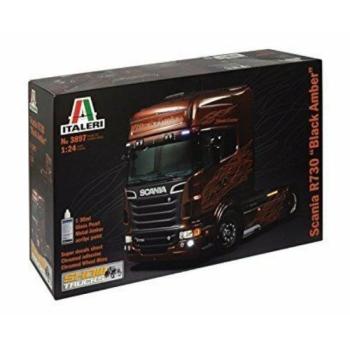 Italeri: Scania R730 V8 fekete-borostyán kamion makett, 1:24 kép