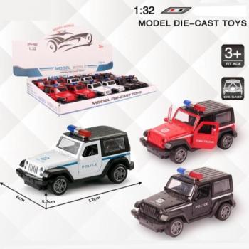 Jeep Wrangler rendőrségi hátrahúzható fém autómodell több változatban 1/32 kép