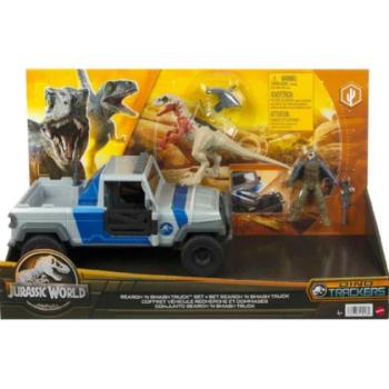 Jurassic World: Search N' Smash Felderítő dínóbefogó kocsi szett Atrociraptor és ember figurákkal - Mattel kép