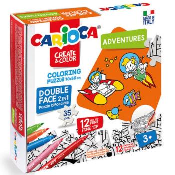 Kalandok színezhető kétoldalú puzzle 12db filctollal - Carioca kép