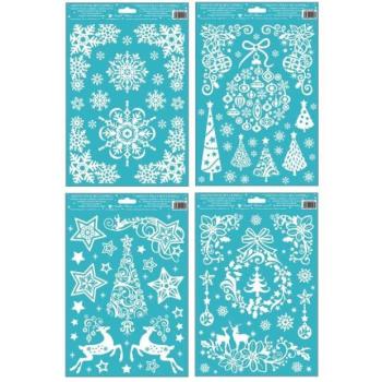 Karácsonyi motívumok csillámos ablakmatrica, 20 x 30 cm - többféle kép