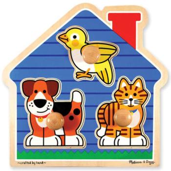 Kiskedvencek fa puzzle fogantyúval - Melissa & Doug kép