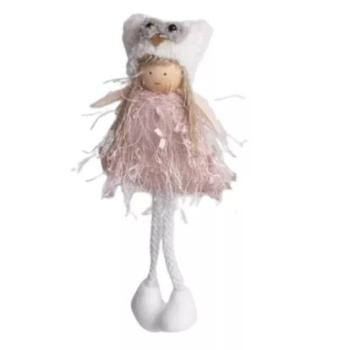 Lányka dekoráció bagoly mintájú sapkában akasztóval, 20 cm - többféle kép