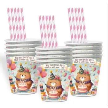 Maci mintás születésnapi papírpohár - 10 db-os kép