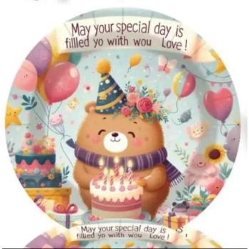 Maci mintás születésnapi papírtányér - 10 db-os kép