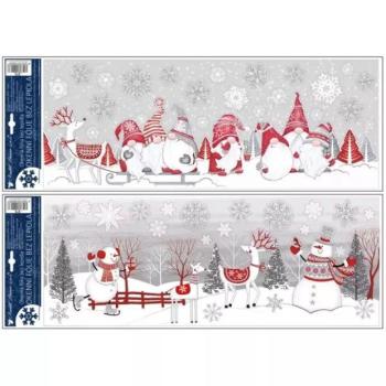 Manó és hóember mintás csillogó ablakmatrica - 60 X 23 cm, többféle kép