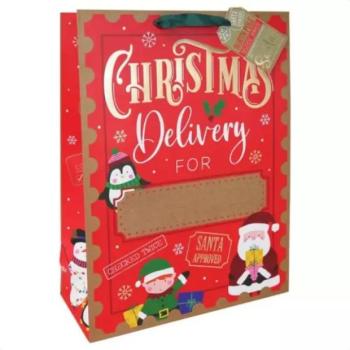 Manó és mikulás mintás feliratozható dísztasak - 33 x 45.5 cm kép