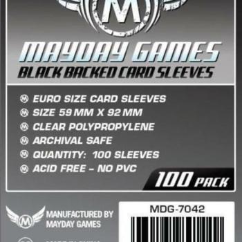 Mayday Games Euro méretű kártyavédő (100 db-os csomag) 59 mm x 92 mm, fekete hátlap kép