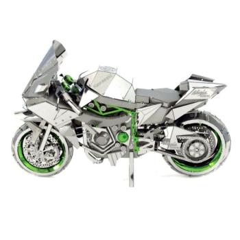 Metal Earth ICONX Kawasaki Ninja H2R (ezüst/zöld) - lézervágott acél makettező szett kép