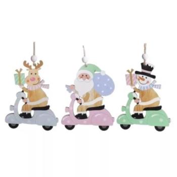 Motorozó karácsonyi figurák akasztóval, fa - többféle kép