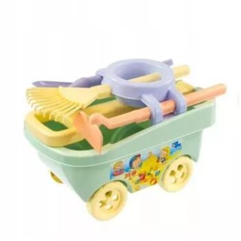 Műanyag kézikocsi kerti szerszámokkal kép