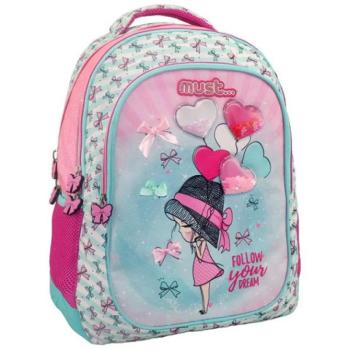 Must: Girl három rekeszes lekerekített iskolatáska, hátizsák 32x18x43cm kép