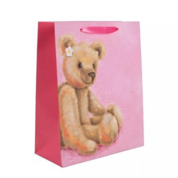 Nosztalgia maci mintás ajándéktasak, rózsaszín - 26 x 32 cm kép