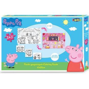 Peppa malac színezhető 24db-os puzzle 3 színezhető képpel kép