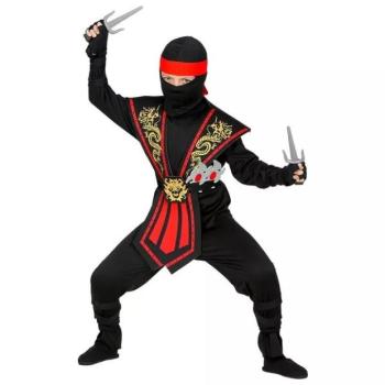 Piros harcos Ninja jelmez fegyverekkel - 158 cm kép
