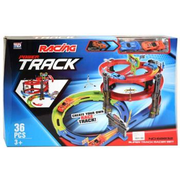 Racing Track 36db-os versenypálya szett spirálemelkedővel és 2db hátrahúzható kisautóval 1/64 kép