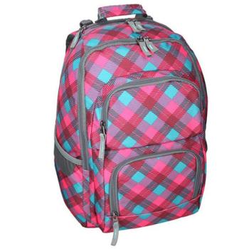 Spirit: E-Bag pink és türkiz kockás lekerekített iskolatáska, hátizsák 46x34x22cm kép