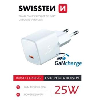 Swissten: GaNcharge mini hálózati töltő adapter - USB-C, 25W kép