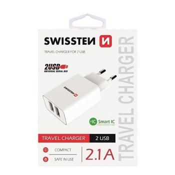 Swissten: Hálózati töltő adapter - 2 USB port, 1 A, fehér kép